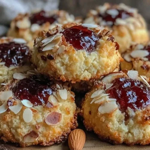 Brown Butter Raspberry Almond Thumbprint Cookies on a decorative plate