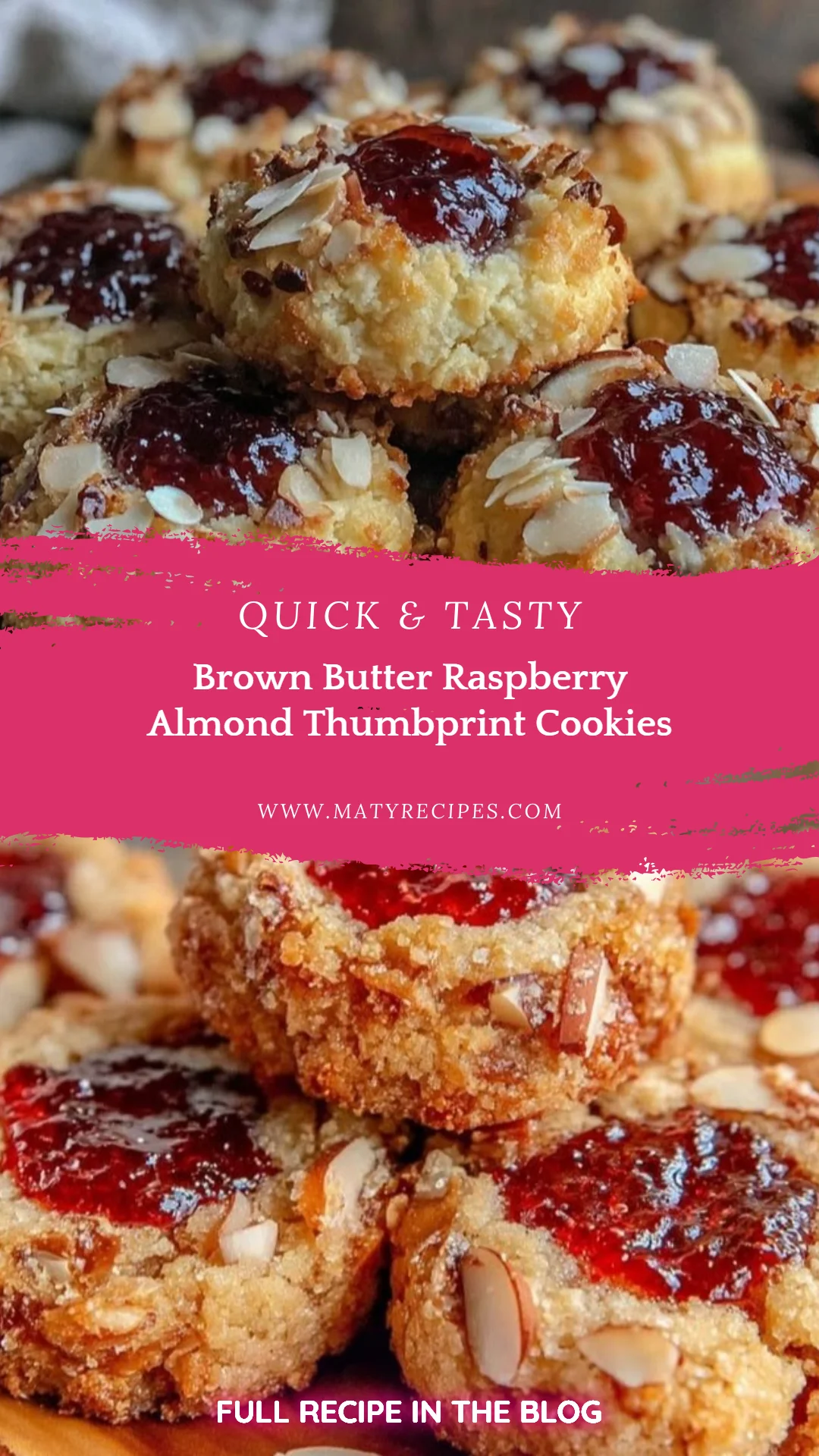 Brown Butter Raspberry Almond Thumbprint Cookies