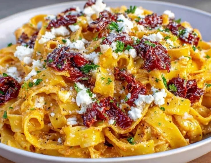 Creamy Roasted Red Pepper Pasta with Goat Cheese
