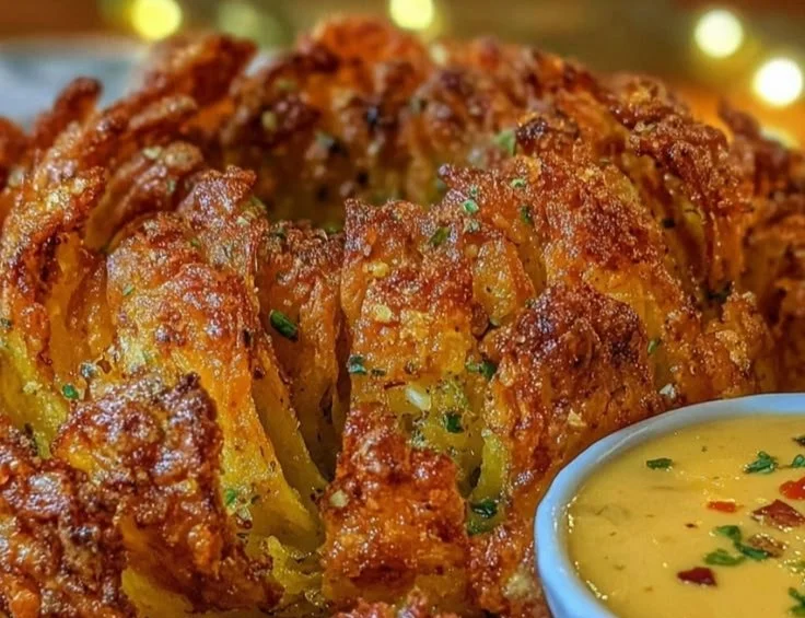 Crispy Air Fryer Blooming Onion with Spiced Sauce