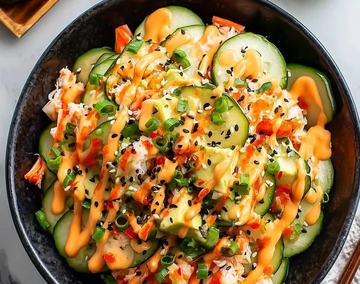 Easy California Roll Cucumber Salad with fresh ingredients and vibrant colors