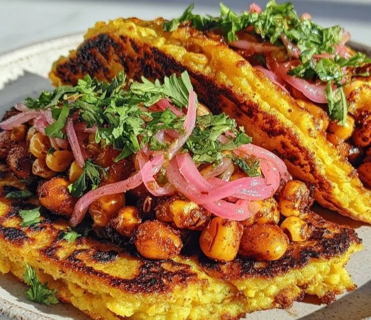 Crispy toasted corn and black bean tacos served on a plate