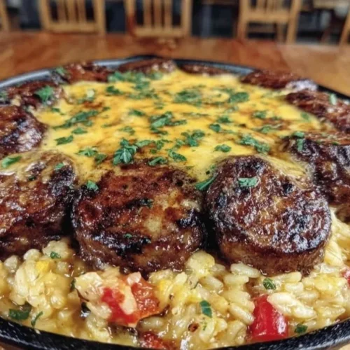 Creamy Cajun sausage and rice skillet in a one-pot meal