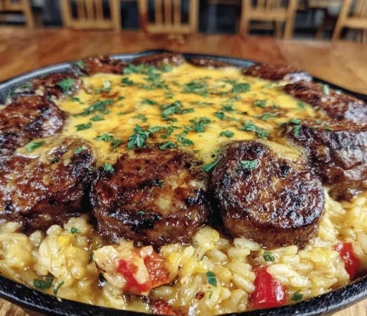 Creamy Cajun sausage and rice skillet in a one-pot meal