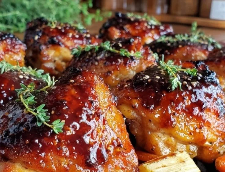 Sheet pan honey balsamic chicken thighs with colorful roasted vegetables
