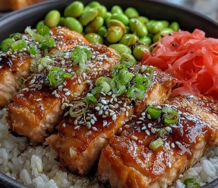 Easy sheet pan teriyaki salmon bowls with vegetables and rice