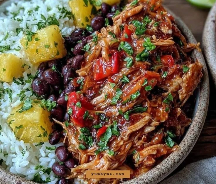 Easy Slow Cooker Pineapple Salsa Chicken Burrito Bowls