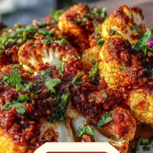 Smoky roasted vegan cauliflower steaks on a plate ready to serve.