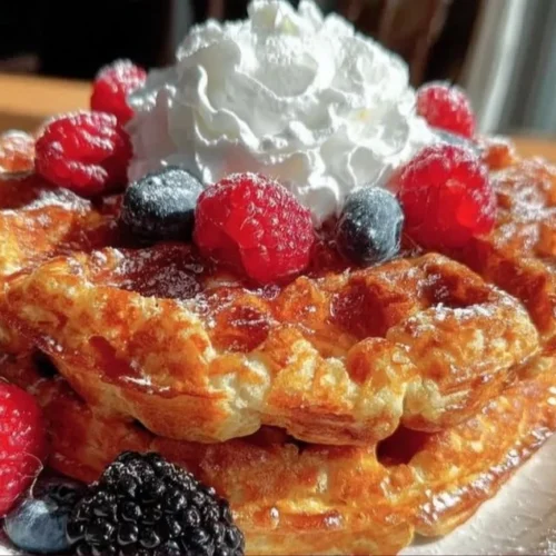 Delicious keto almond flour waffles topped with fresh berries