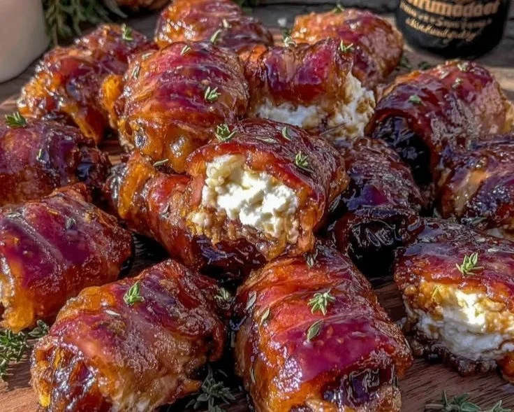 Air fryer maple bacon-wrapped dates stuffed with goat cheese