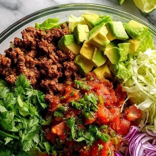 Healthy Paleo Taco Salad served in a bowl with fresh ingredients