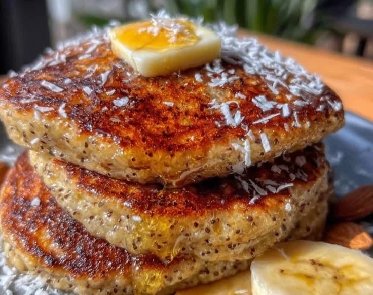 Quick gluten-free banana pancakes made with almond flour served on a plate