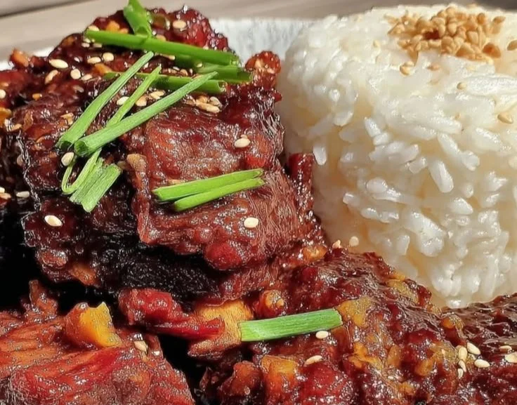 Delicious slow cooker Korean BBQ beef short ribs ready to serve.
