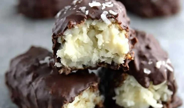 Three Ingredient Mounds Bars with coconut and chocolate topping