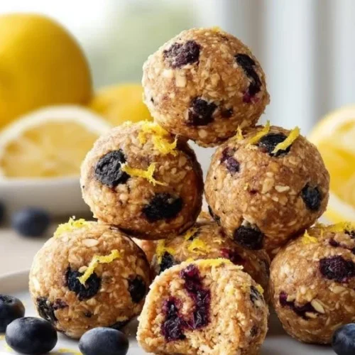 10-Minute lemon blueberry cottage cheese bites served on a plate