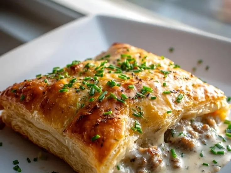 Savory Beef Sausage Gravy Pop Tarts served on a rustic wooden table