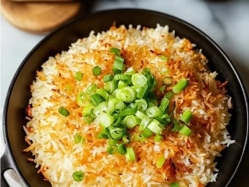 Bobby Flay's delicious crispy rice served on a plate with fresh ingredients.