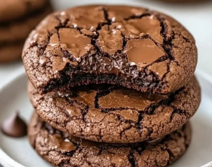 Delicious chewy brownie cookies on a wooden surface, ready to be enjoyed.
