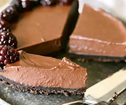 Deliciously rich Chocolate Avocado Pie topped with chocolate shavings