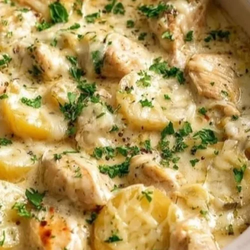 Cozy slow cooker chicken and potatoes dish in a bowl.
