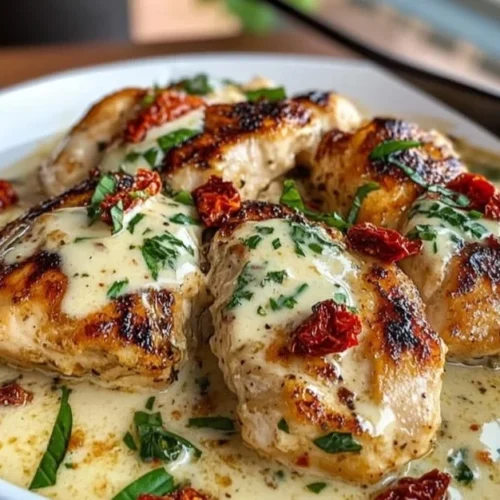 Delicious creamy garlic chicken dish, perfect for date nights or special occasions.