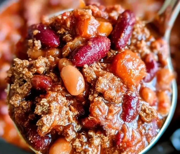 Delicious bowl of homemade Crockpot Chili garnished with green onions