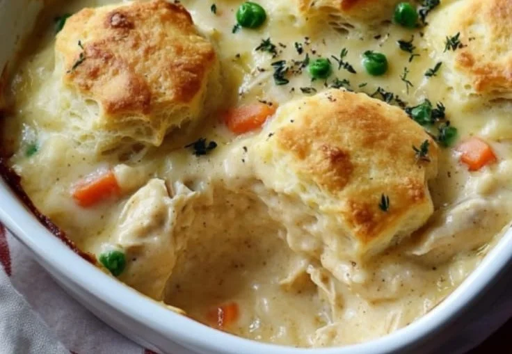 Easy Biscuit-Topped Creamy Chicken & Dumplings Casserole