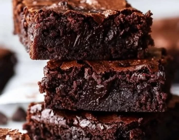 Delicious easy chocolate brownies stacked on a plate