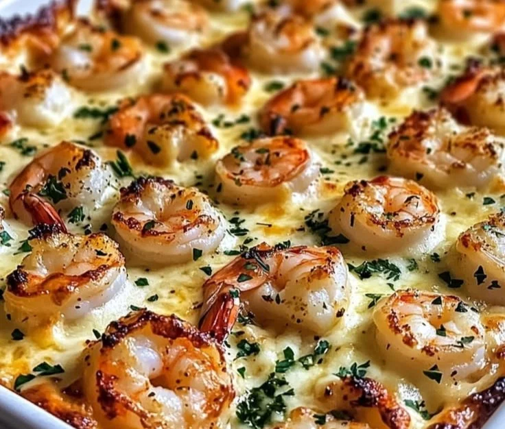 Baked garlic parmesan shrimp served in a dish