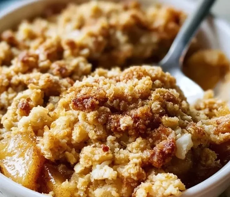 Gluten Free Apple Crisp dessert topped with oat crumble