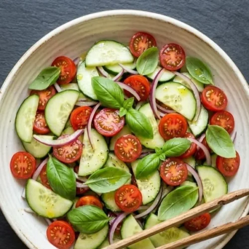 Fresh cucumber basil salad recipe with vibrant greens and herbs