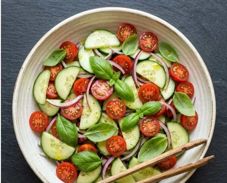 Fresh cucumber basil salad recipe with vibrant greens and herbs