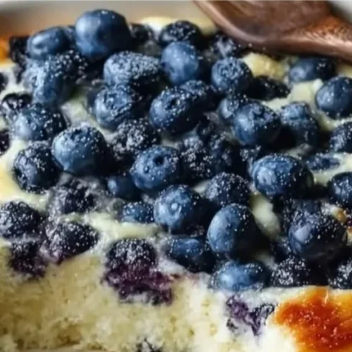 High Protein Blueberry Cottage Cheese Breakfast Bake with fresh blueberries