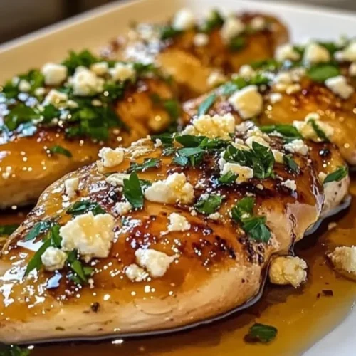 Hot Honey Feta Chicken dish with savory flavors and a touch of sweetness.