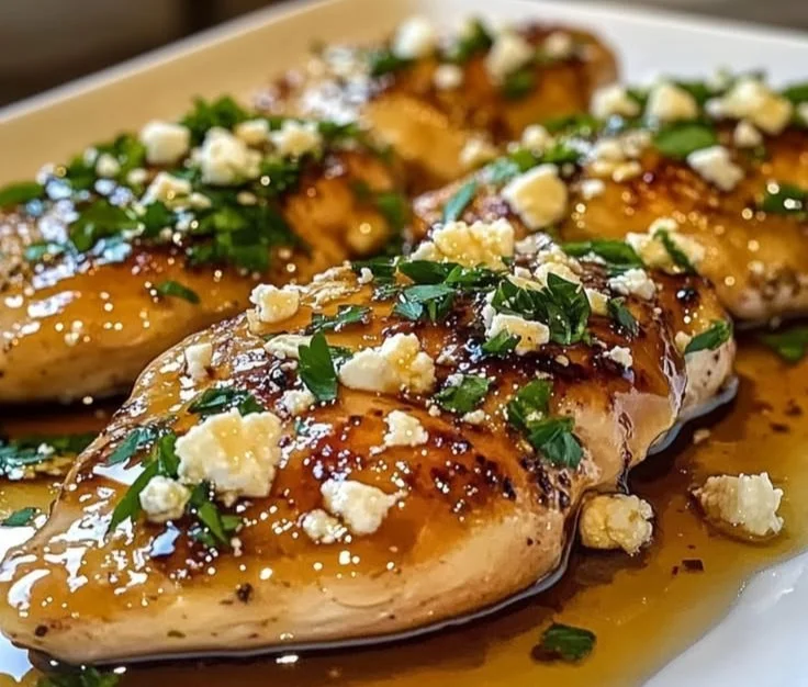 Hot Honey Feta Chicken dish with savory flavors and a touch of sweetness.