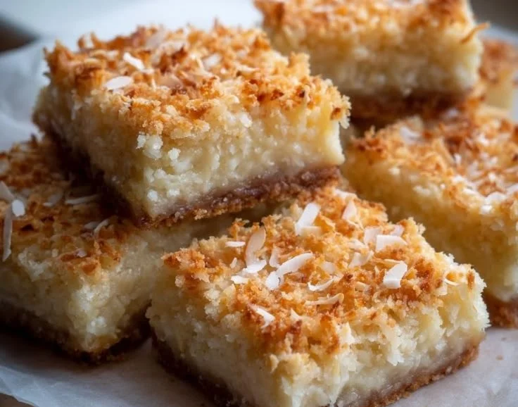 Irresistible no-bake coconut dream bars on a plate