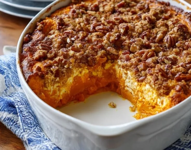 Irresistible sweet potato casserole with cottage cheese baked to perfection