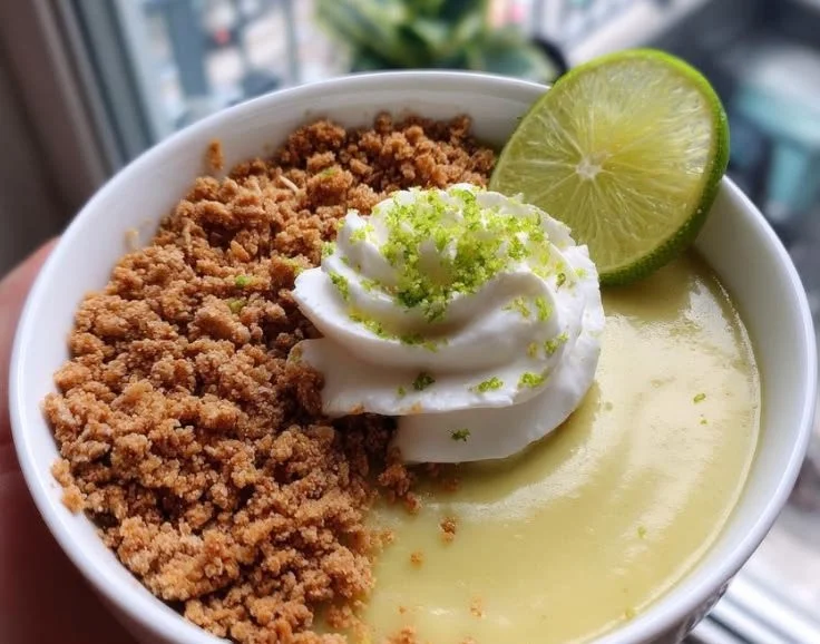 Key Lime Pie Cottage Cheese Bowl topped with lime zest and whipped cream