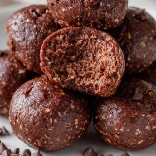 No bake cottage cheese brownie bites recipe with healthy ingredients.