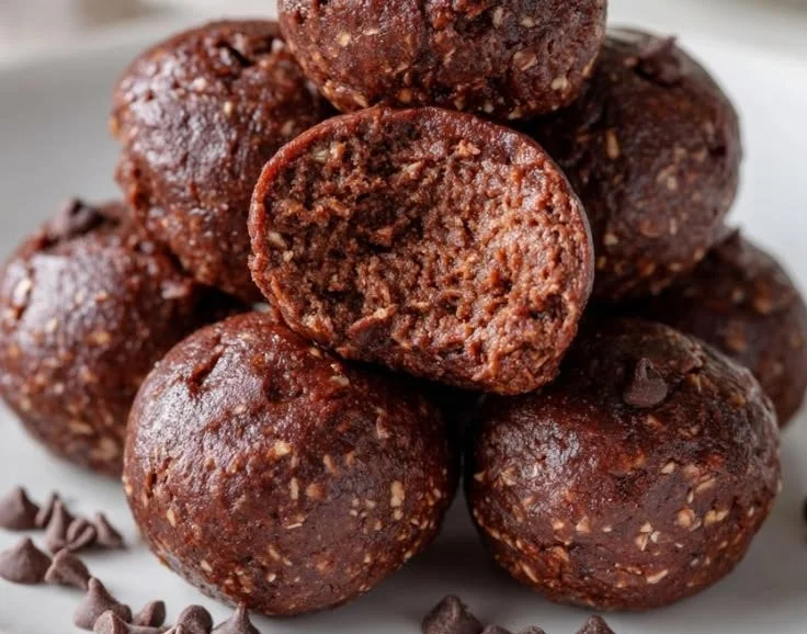 No bake cottage cheese brownie bites recipe with healthy ingredients.
