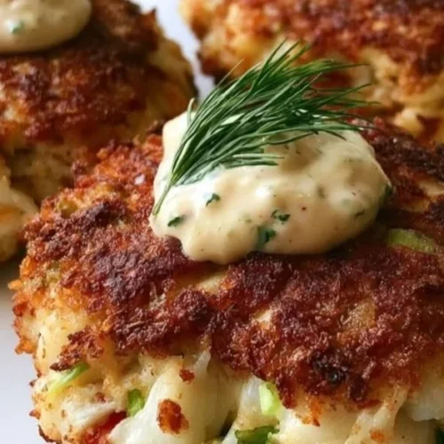 Delicious Old Bay crab cakes served on a plate with lemon and tartar sauce.