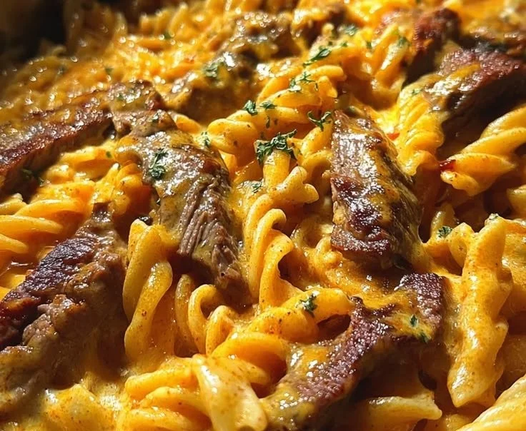 One-Pot Creamy Buffalo Pasta Bake with Steak