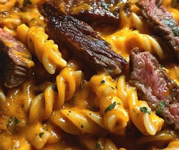 One-Pot Creamy Honey Buffalo Steak Pasta Bake