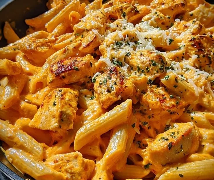 Delicious One-Skillet Spicy Buffalo Ranch Chicken Pasta ready to serve
