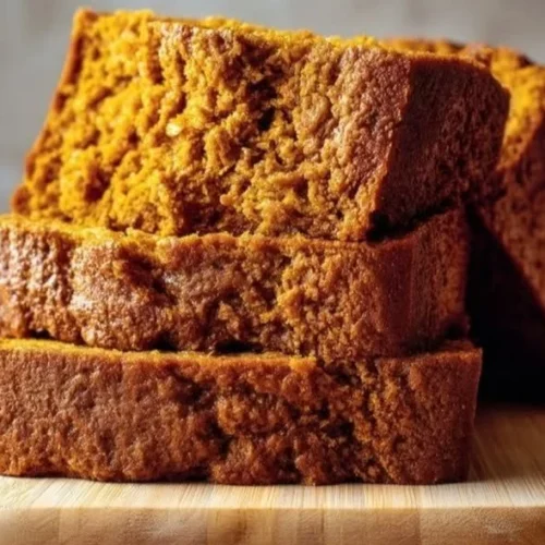 Homemade pumpkin loaf with spices and creamy texture