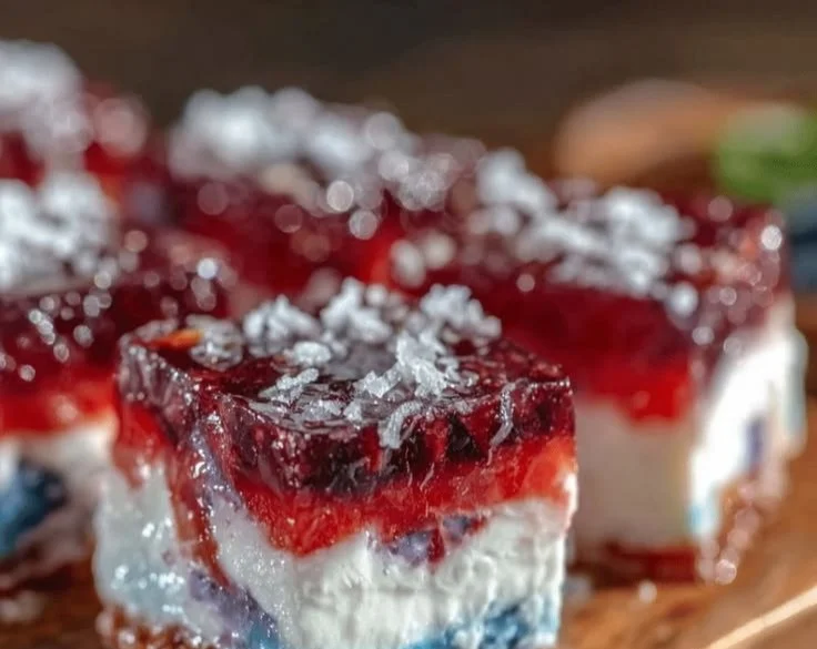 Red White and Blue Layered Jello Shots for festive celebrations