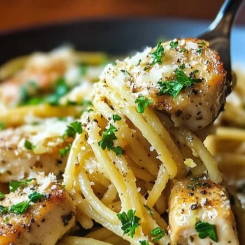 Delicious garlic butter chicken pasta served in a bowl