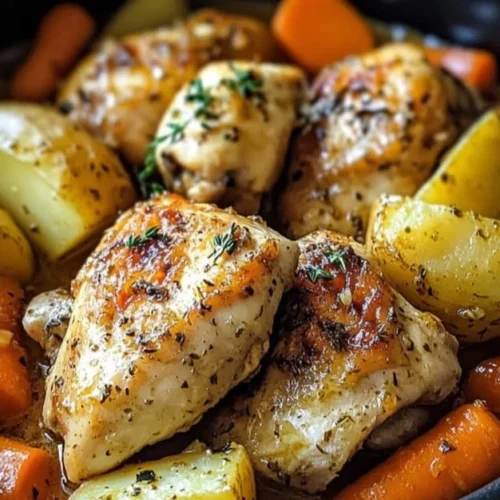 Slow Cooker Garlic Butter Chicken served with herbs and spices