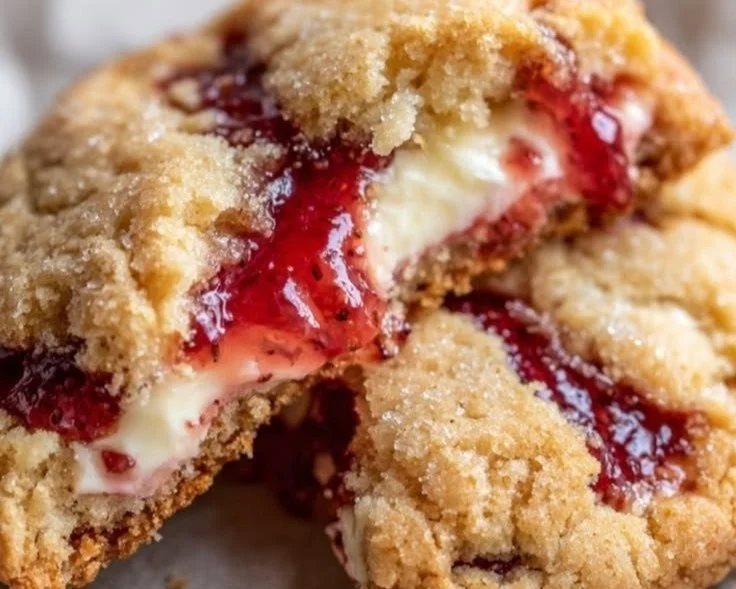 Soft and chewy strawberry cheesecake cookies fresh from the oven