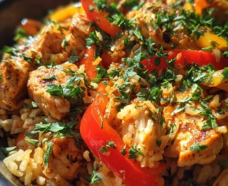 Sweet and Smoky Ranch Chicken Rice Skillet served in a pan